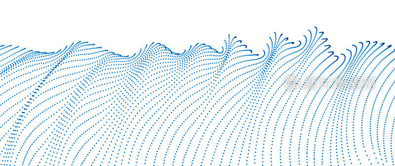 流动的粒子波，透明的薄纱织物上的风，动态的运动曲线线。3 d矢量插图。美丽平静的波浪形状的混合点阵列。